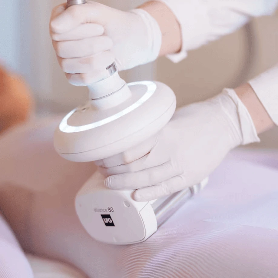 Woman undergoing Endermologie® treatment session with specialized equipment — strong visual for Endermologie® marketing campaigns.