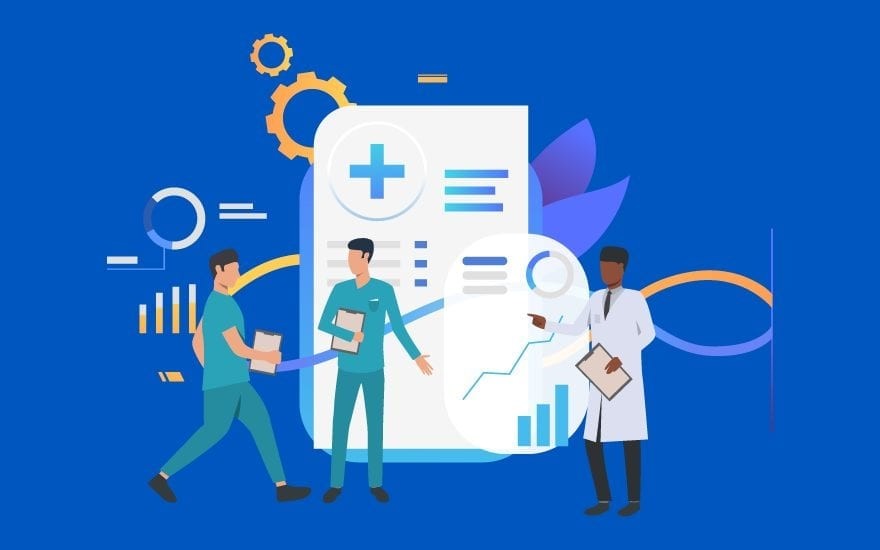 Healthcare professional using CRM software on tablet in clinic